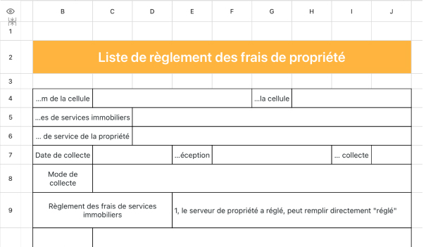 Liste de règlement des frais de propriété
